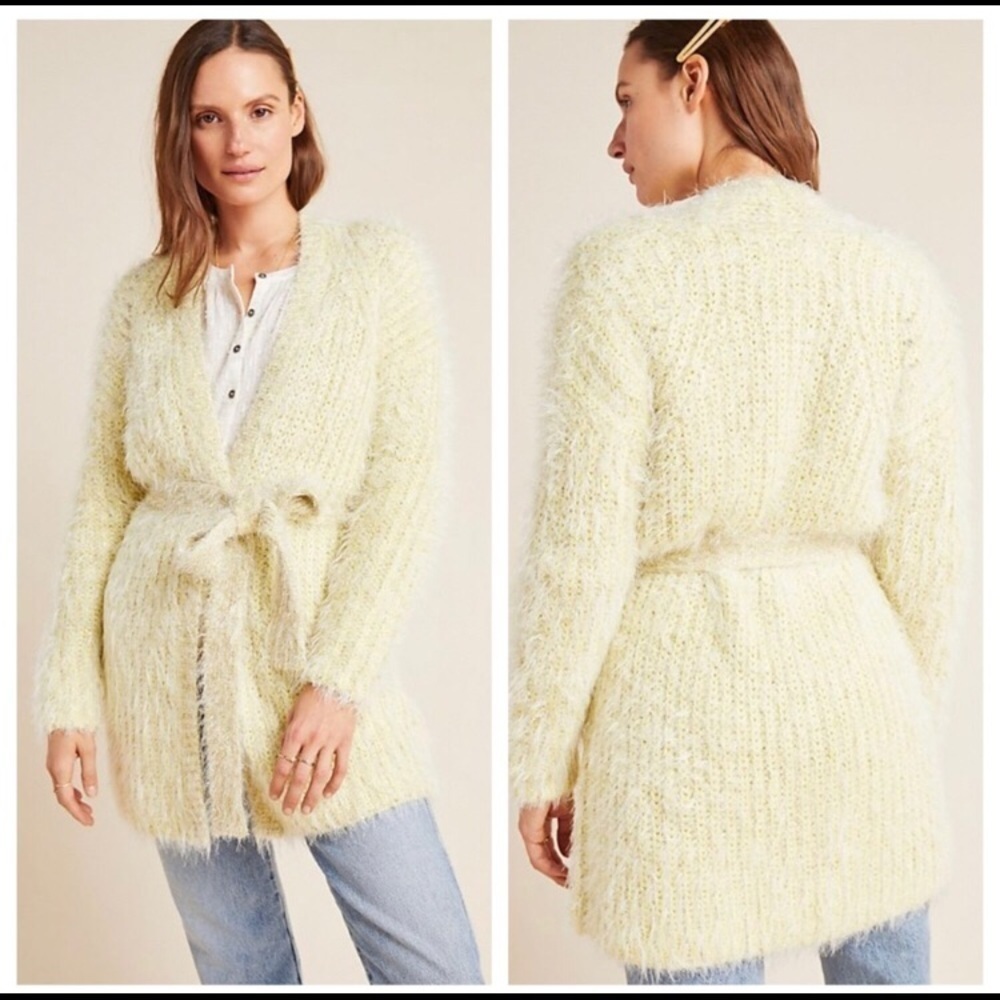 Anthropologie Light Yellow Metallic Larkin Sweater Cardigan